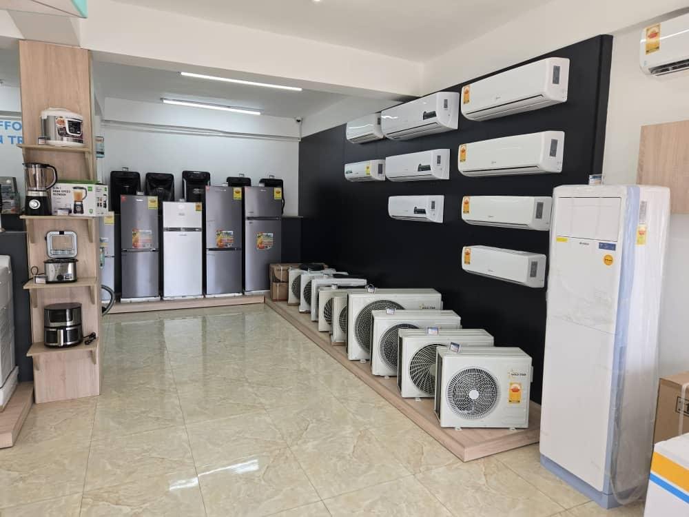 Air conditioners and water heaters on display