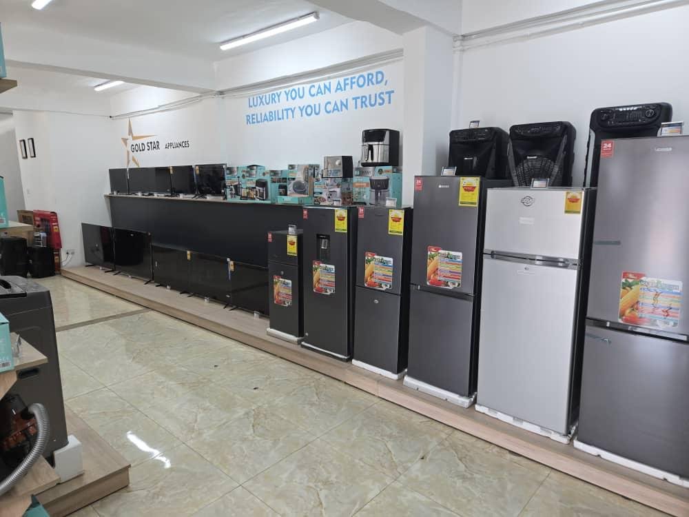 Refrigerators and freezers on display